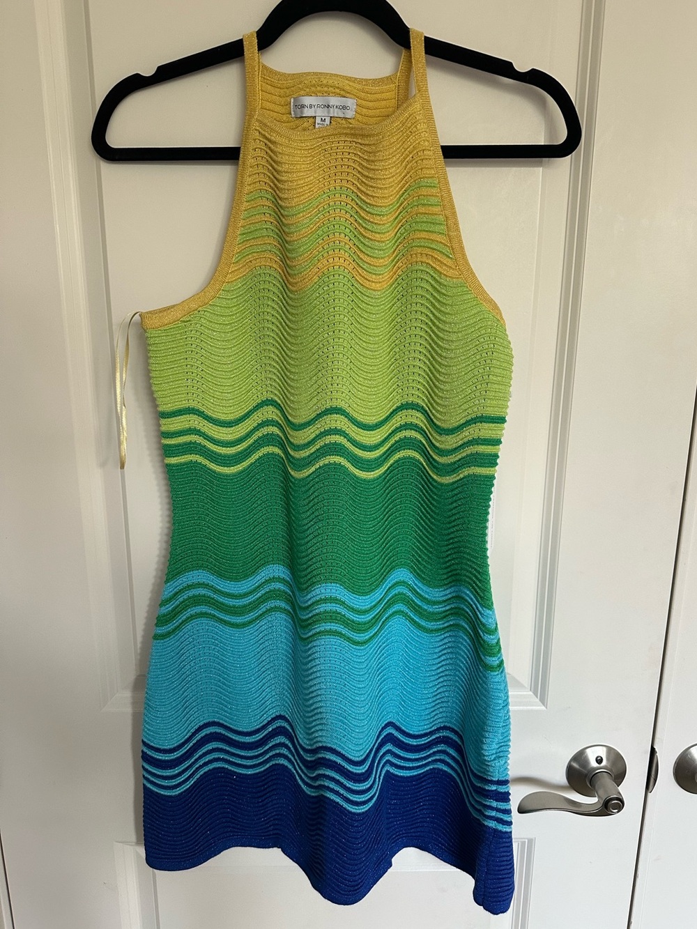 Torn by Ronny Kobo Yellow Green Blue Ombre Knit Mini Dress NWT Medium